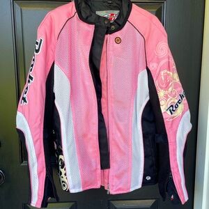 Womens Y2K joe rocket pink black and white armored motorcycle jacket